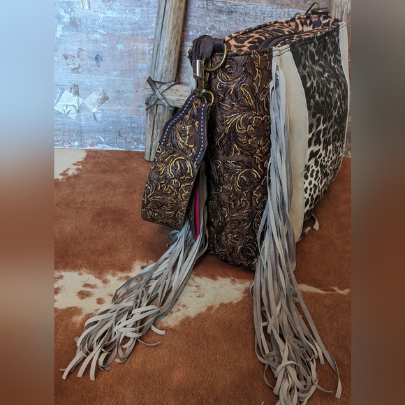 L. V. Inspired Fringed Handbag With Guitar Strap & Fringe - Picture 8 of 16